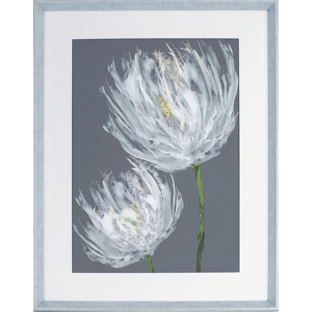 Lorell White Flower II Framed Abstract Art - 27.50" x 35.50" Frame Size - Gray, White - 1 Each