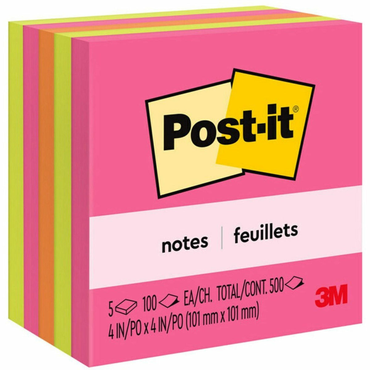 Post-it® Notes - Poptimistic Color Collection - 4" Flag/Note Width x 4" Flag/Note Length - Square - 100 Sheets per Pad -