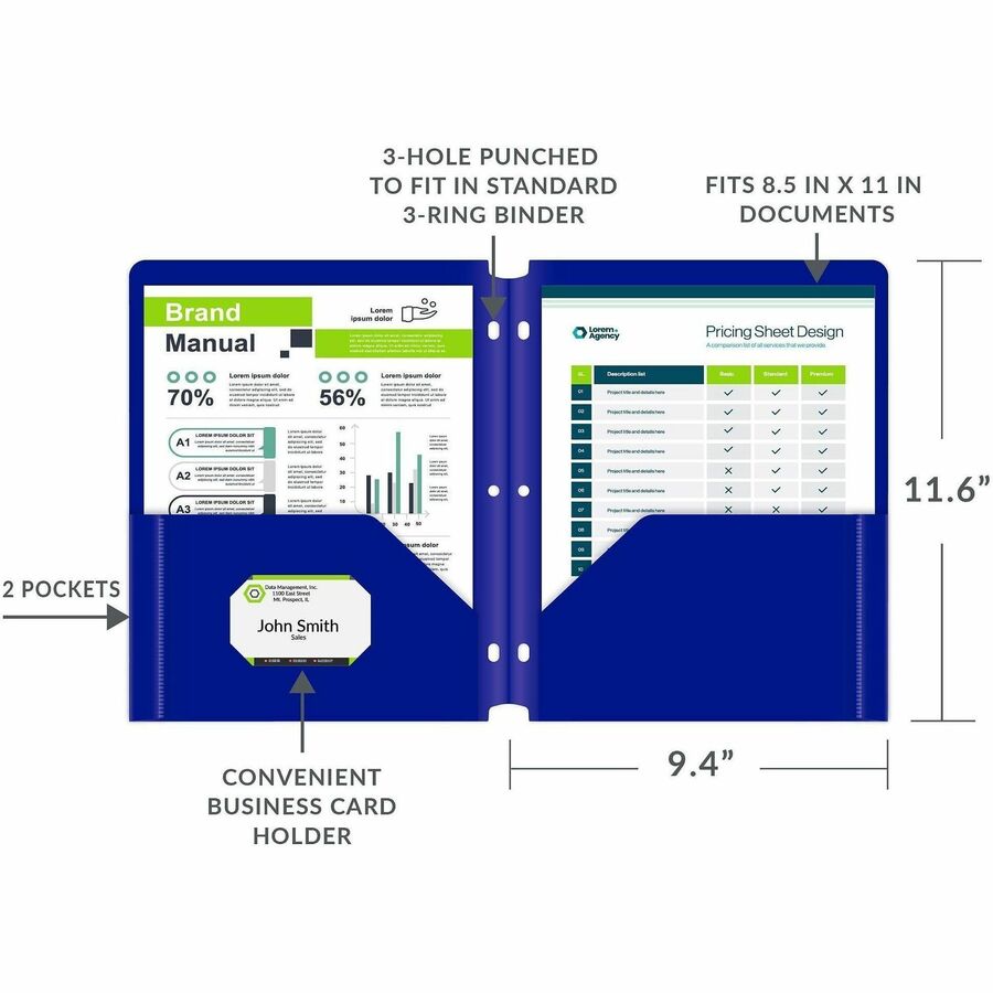 C-Line 2-pocket Heavyweight Poly Portfolio Pocket - 9.4" Width x 11.4" Length x 100 mil Thickness - For Letter 8 1/2" x