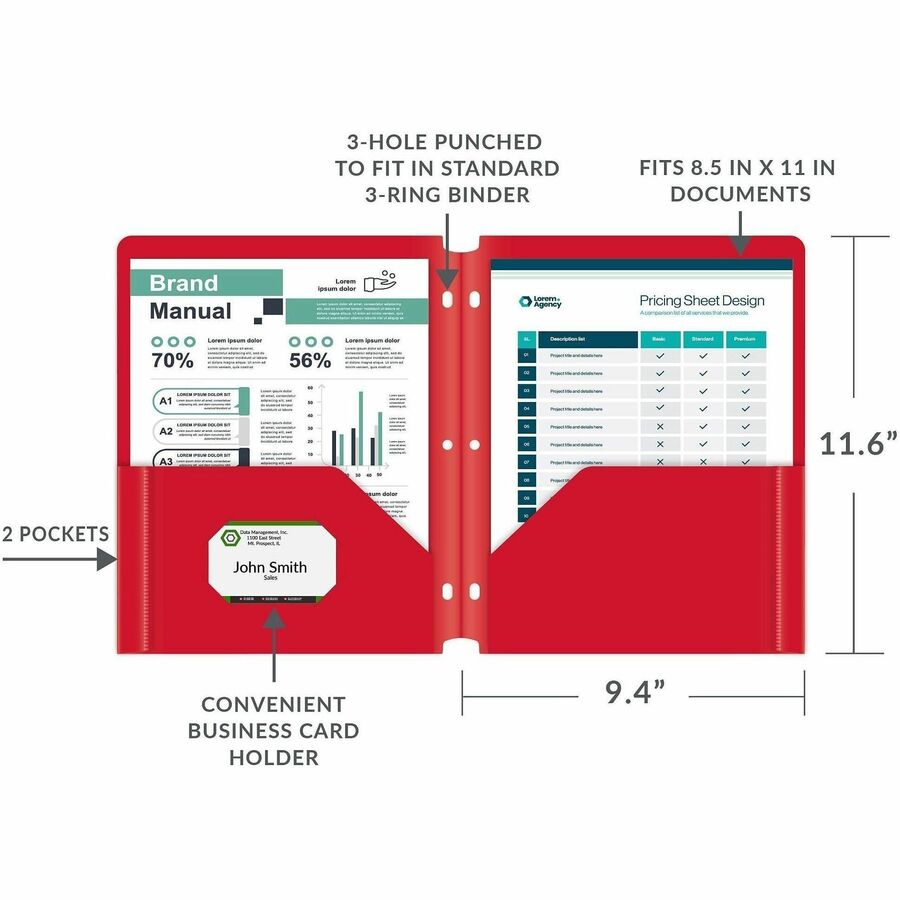 C-Line 2-pocket Heavyweight Poly Portfolio Pocket - 9.4" Width x 11.4" Length x 100 mil Thickness - For Letter 8 1/2" x
