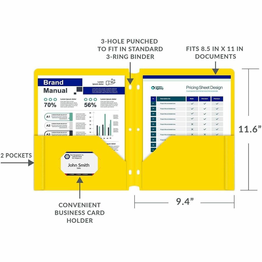 C-Line 2-pocket Heavyweight Poly Portfolio Pocket - 9.4" Width x 11.4" Length x 100 mil Thickness - For Letter 8 1/2" x