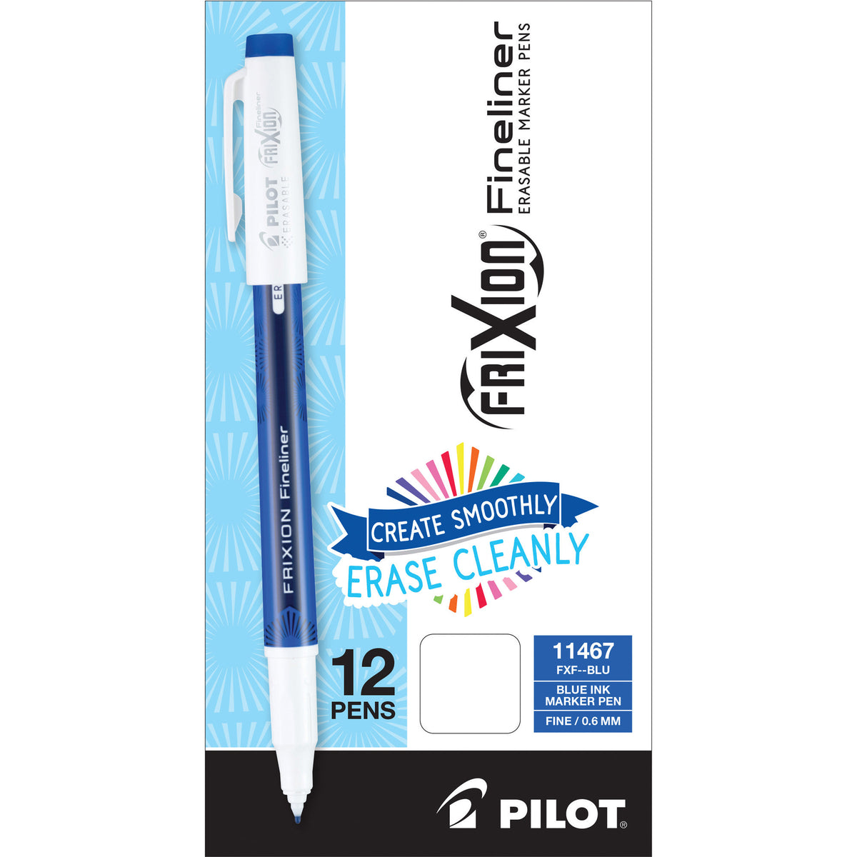 Pilot Erasaable Marker Pens - 0.7 mm Fine Pen Point - Erasable - Blue Ink - Gel-based - Writing - 12 / Dozen