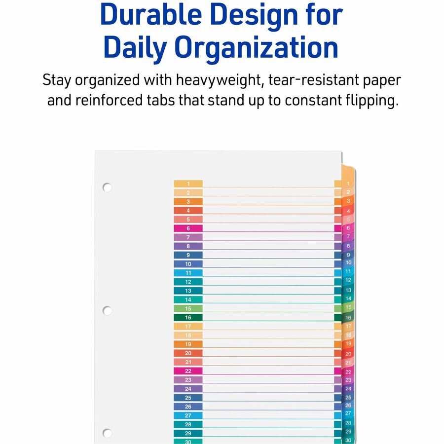 Avery 1-31 Dividers, 31 Tabs, Ready Index (6 Sets of 11831) - 186 x Divider(s) - 186 Tab(s) - Digit - 1-31, Table of Con