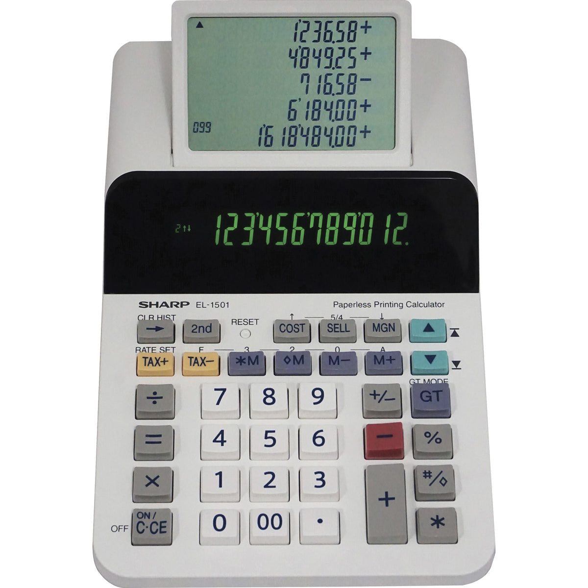 SHARP® EL-1501 12-digit Printing Calculator - LCD Display, Compact, 4-Key Memory, Paperless Printing, Cordless - 12 Digi