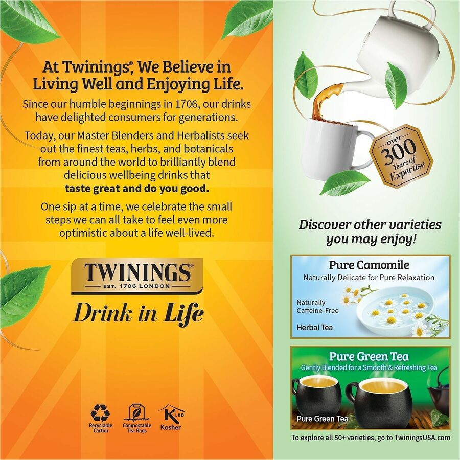 Twinings of London Pure Peppermint Herbal Tea Bag - 1.8 oz - Caffeine-free - 25 / Box