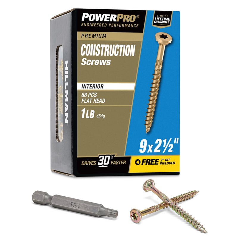 HILLMAN Power Pro No. 9 X 2-1/2 in. L Star Yellow Zinc Coarse Wood Screws 88 pk