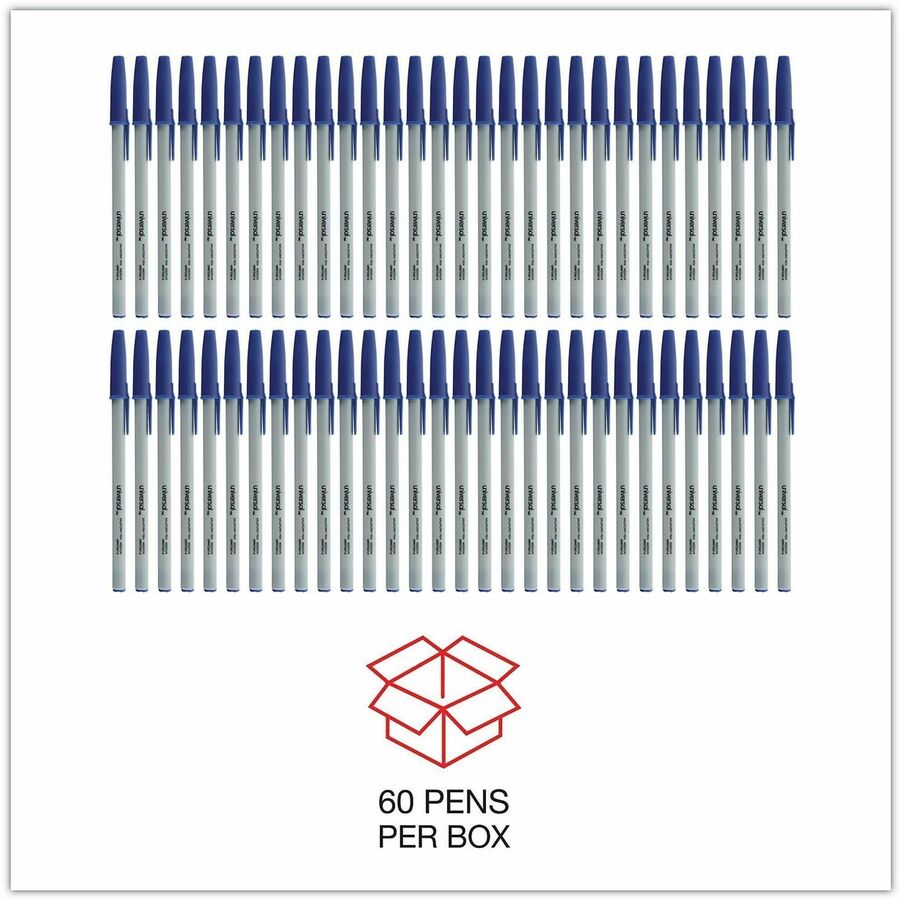 Universal Ballpoint Pen - 1 mm Medium Conical Pen Point - Blue Ink - Gray, Blue Barrel - 60 / Pack