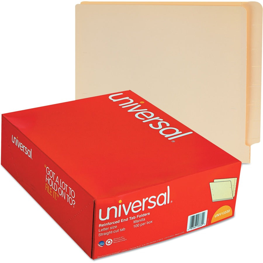 Universal Straight Tab Cut Letter Recycled End Tab File Folder - 8 1/2" x 11" - 3/4" Expansion - 11 pt. - Manila Paper -