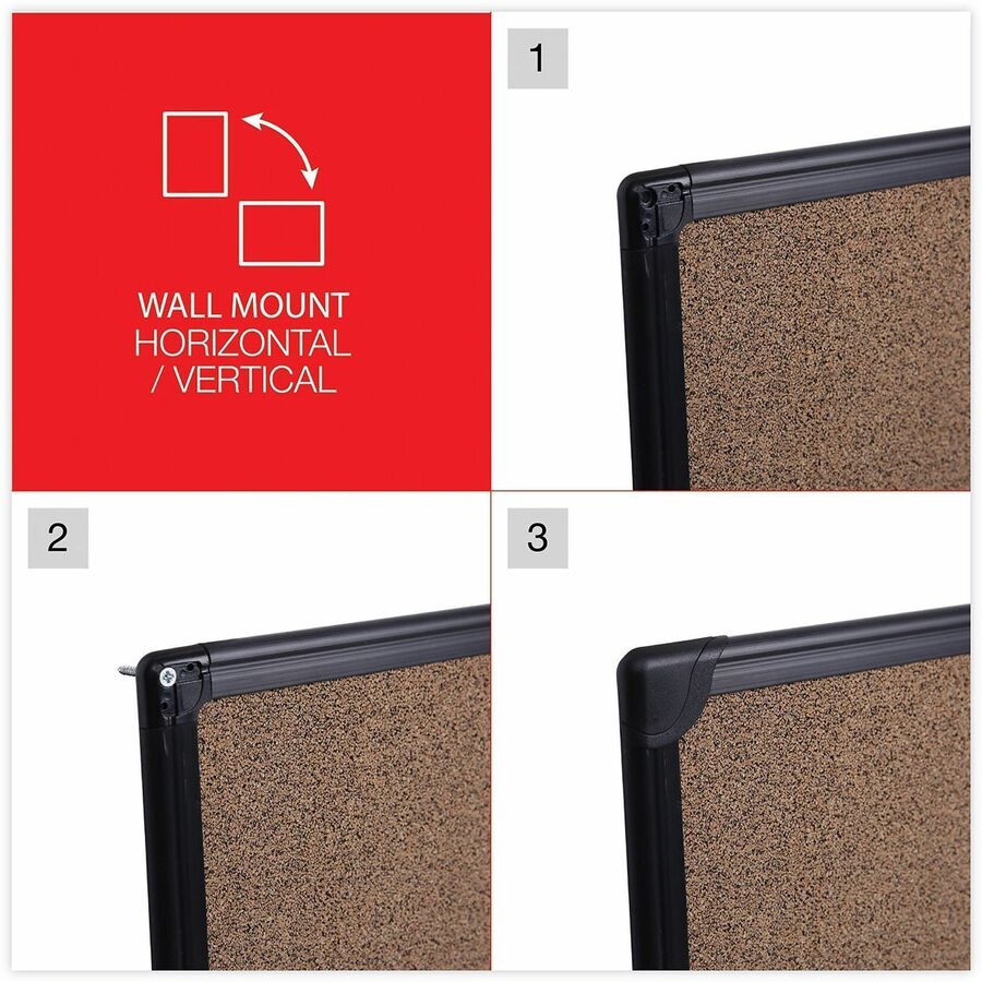 Universal Bulletin Board - 23.62" Board Height x 35.43" Board Width x 0.47" Board Depth - Brown Rubber, Cork Surface - 1
