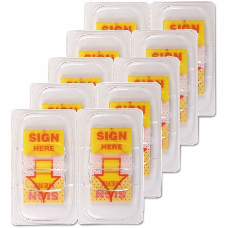 Universal Flag - 500 - 1" Flag/Note Width x 1 3/4" Flag/Note Length - Rectangle - SIGN HERE - Yellow - Pop-up, Repositio