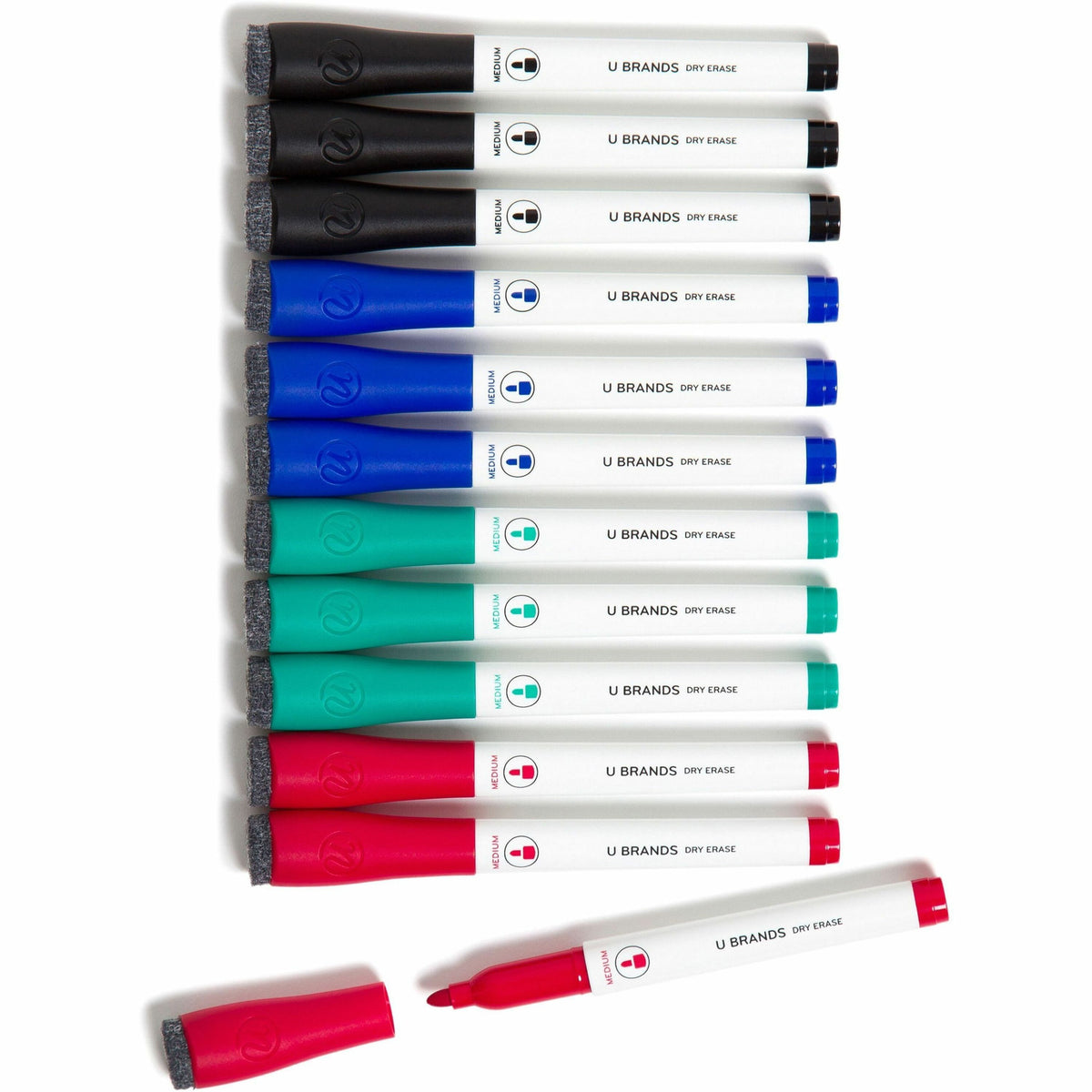 U Brands Magnetic Dry-Erase Markers - Erasable - Assorted Ink - White Plastic Barrel - 12 / Pack
