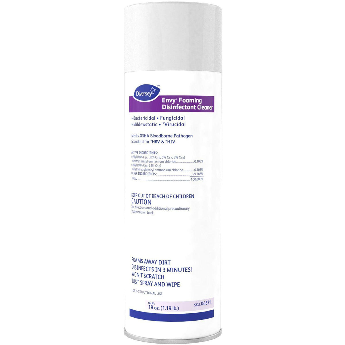 Diversey Envy Foaming Disinfectant Cleaner - Ready-To-Use - 19.01 oz (1.19 lb) - Lavender Scent - Fast Acting - White -