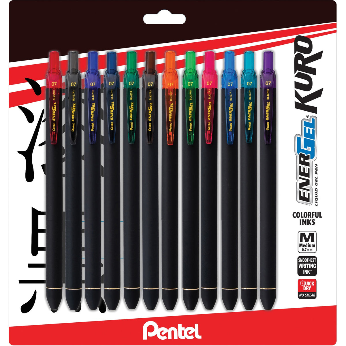 Pentel EnerGel Kuro Liquid Gel Retractable Pens - 0.7 mm Pen Point - Retractable - Assorted Ink - Liquid Gel Ink - Rubbe