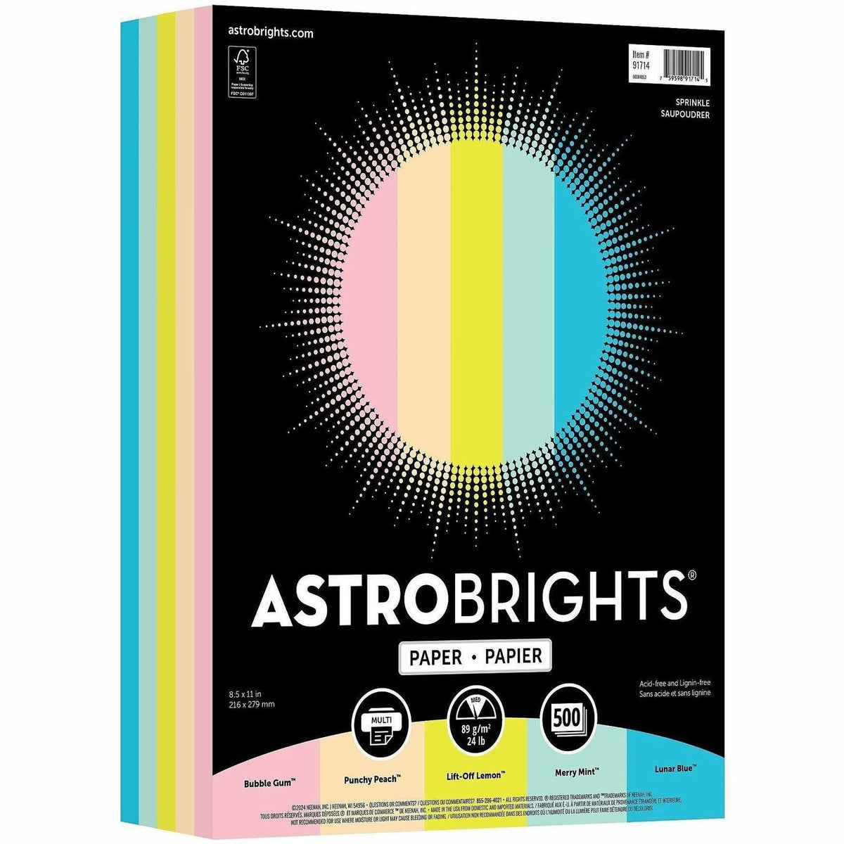 Astrobrights Sprinkle Assortment Copy Paper - Letter - 8 1/2" x 11" - 24 lb Basis Weight - Smooth - FSC - Heavyweight, A