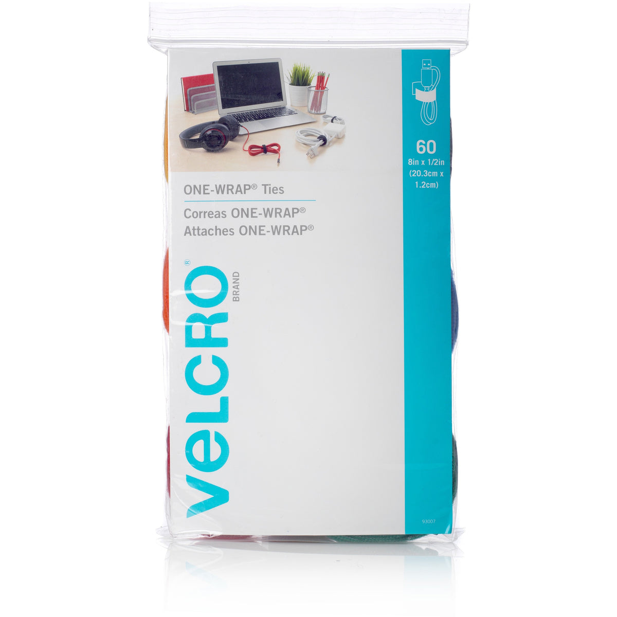 VELCRO® One Wrap Cable Ties - Cable Tie - Assorted - 8" Length - 60 / Pack