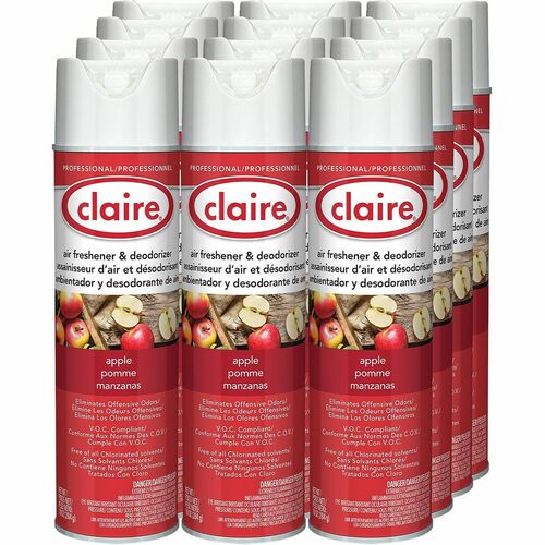 Claire Apple Air Freshener & Deodorizer - Aerosol - 10 fl oz (0.3 quart) - Dutch Apple - 12 / Carton