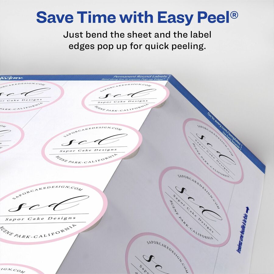 Avery® Printable Round Labels , 2" , Glossy White, 60 Labels (22817) - x 2" Diameter - Permanent Adhesive - Round - Lase