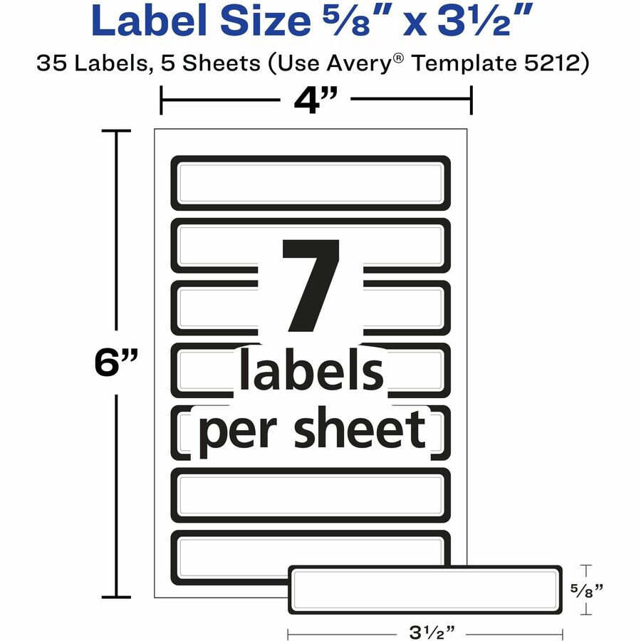 Avery® Durable ID Labels - 5/8" Widthss x 3 1/2" Length - Permanent Adhesive - Rectangle - Matte - White - Blue Border -