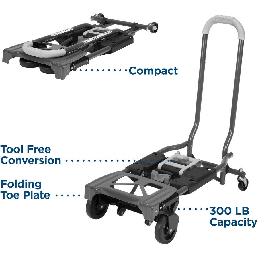 Cosco Shifter Hand Truck & Cart - 300 lb Load Capacity - 4 Casters - Steel - 16" Width x 3.90" Depth x 31.50" Height - G