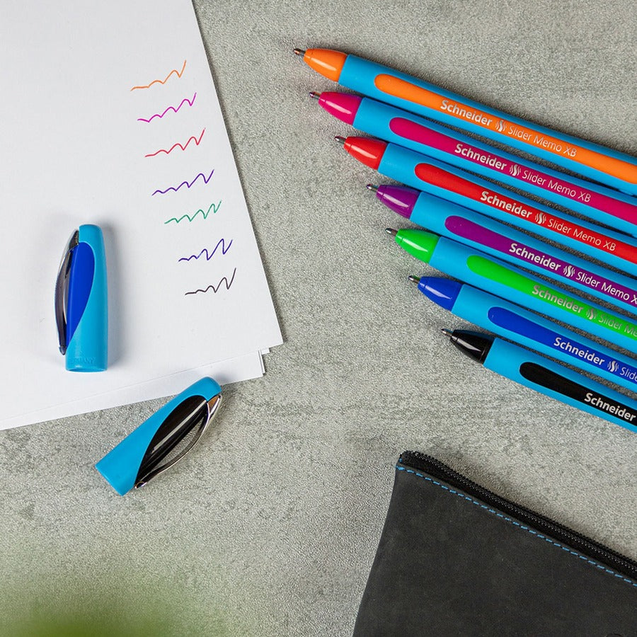 Schneider Slider Memo XB Ballpoint Pen - 1.4 mm Extra Broad Pen Point - Black Ink - Black Rubberized, Light Blue Barrel