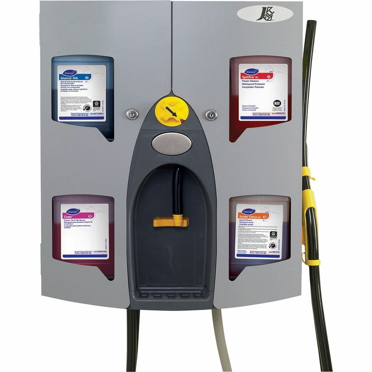Diversey J-Fill QuattroSelect Dispensing System, 24-1/4"H x 18-1/2"W x 7-1/2"D, Gray - 24.3" Height x 18.5" Width x 7.5"