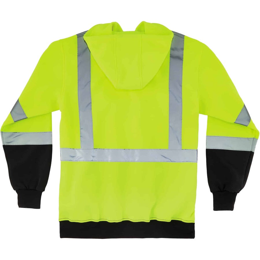 Ergodyne Pullover Hi-Vis Hooded Sweatshirt - 5-Xtra Large Size Pull Over - Hood Collar - Black, Lime - Polar Fleece
