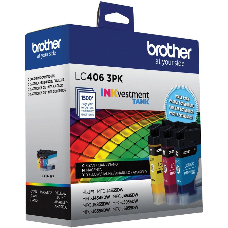 Brother INKvestment LC4063PK Original Standard Yield Inkjet Ink Cartridge - Cyan, Magenta, Yellow - 1 Each - 1500 Pages