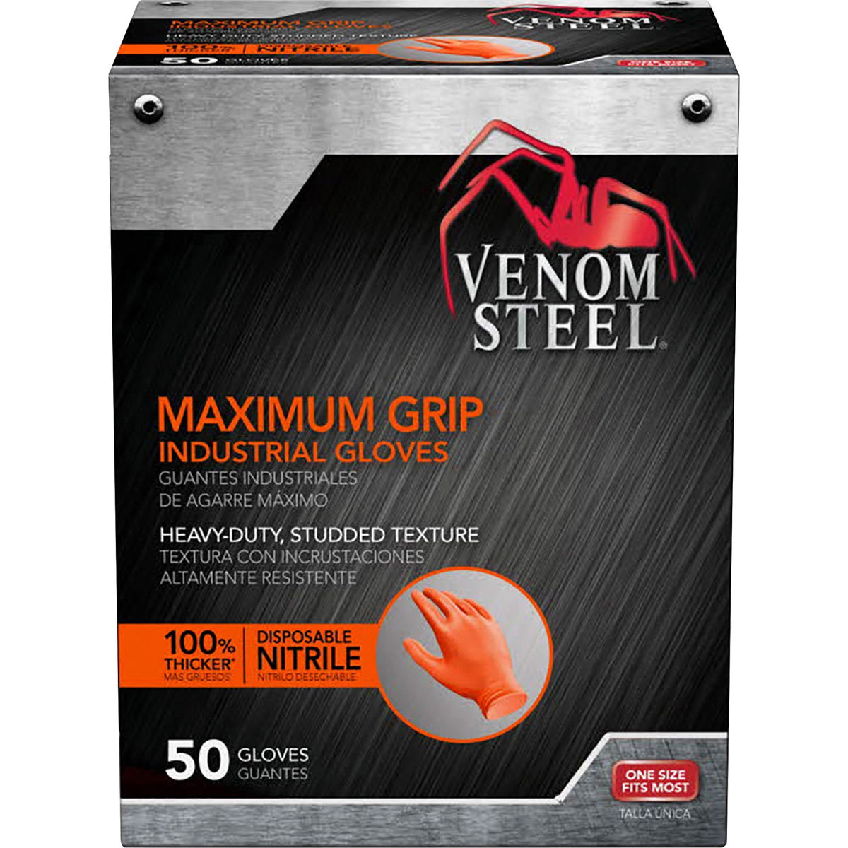 Venom Maximum Grip Nitrile Gloves - 8 mil Thickness x 9.50" Glove Length - Chemical Protection - Universal Size - Diamon