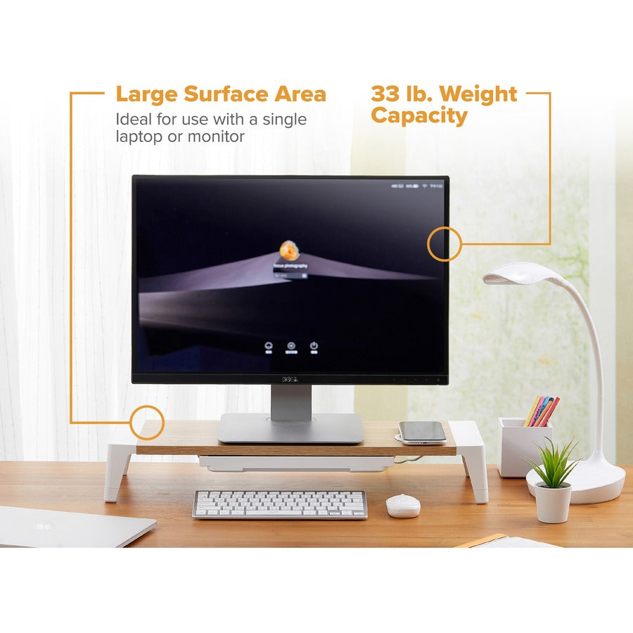 Bostitch Wireless Charging Wooden Monitor Stand - 33 lb Load Capacity - 4" Height x 24" Width x 8" Depth - Wood, Wood Gr