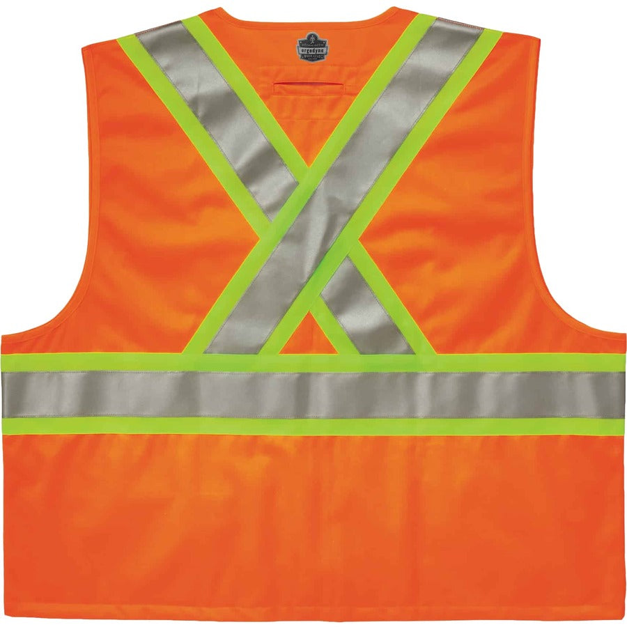 Ergodyne 8235ZX Type R Class 2 Two-Tone X-Back Vest - 4-Xtra Large/5-Xtra Large - Zipper Closure - Polyester - Orange -