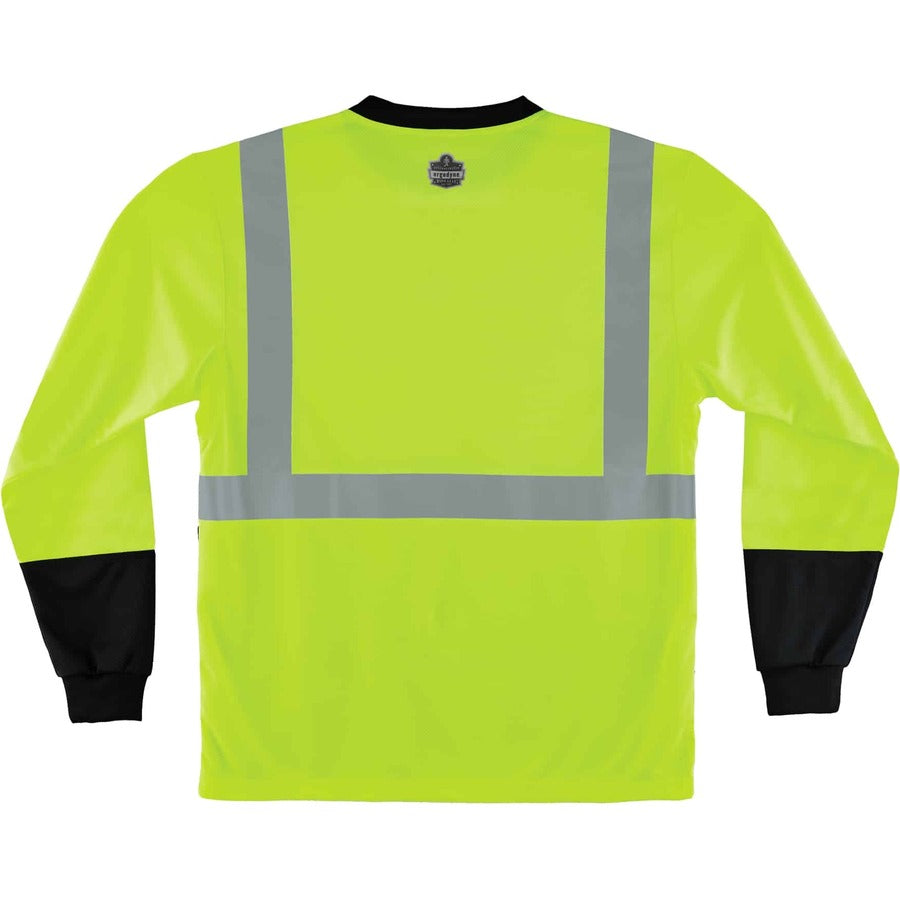 Ergodyne 8281BK Type R Class 2 Front Long Sleeve T-Shirt - 3XL Size - Polyester - Lime, Black