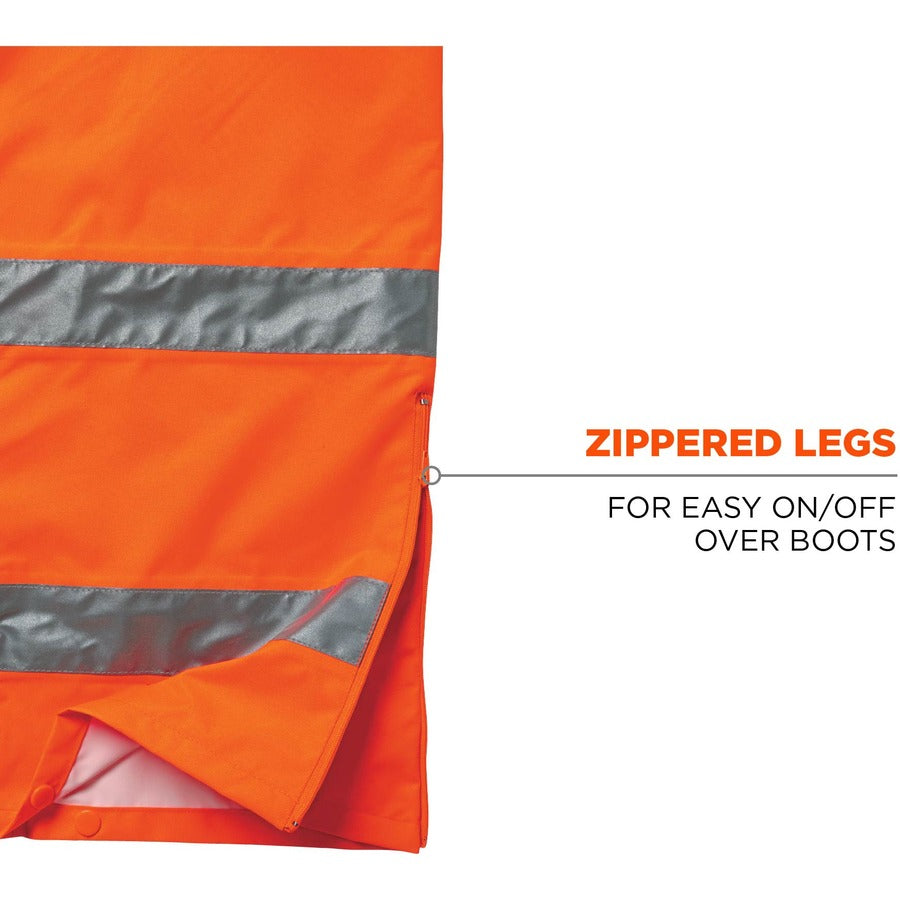 Ergodyne 8915 Class E Rain Pants - For Rain Protection - Small (S) Size - Orange - Polyurethane, 300D Oxford Polyester,