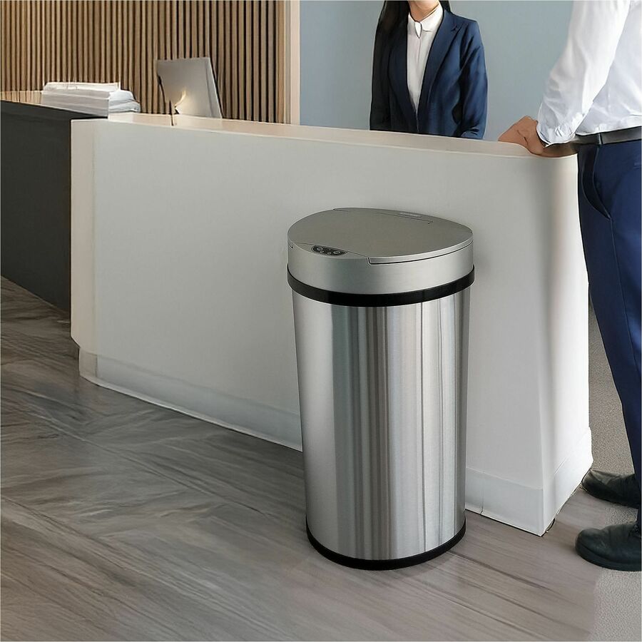 HLS Commercial 13-Gallon Semi-Round Sensor Trash Can - Hinged Lid - 13 gal Capacity - Semicircular - 10.30" Opening Diam