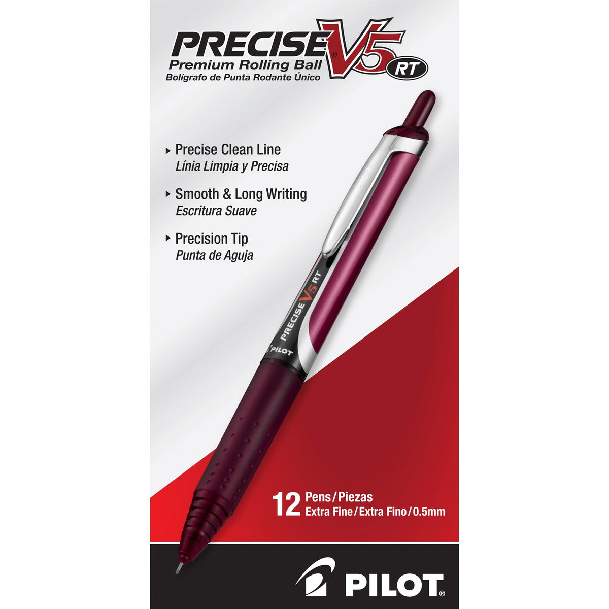 Pilot Premium Rolling Ball Pens - Extra Fine 0.5 mm Point Size - Refillable - Retractable - Burgundy Ink - 12 / Dozen