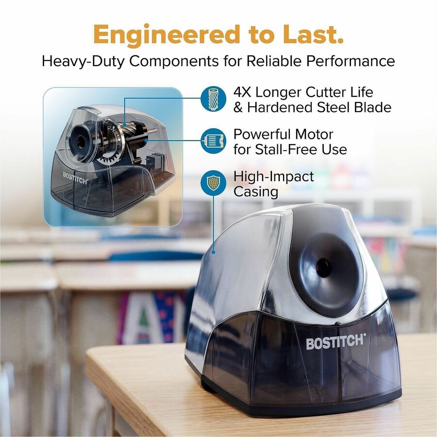 Bostitch Personal Electric Pencil Sharpener - 4" Width x 8.3" Depth - Gray - 1 Each