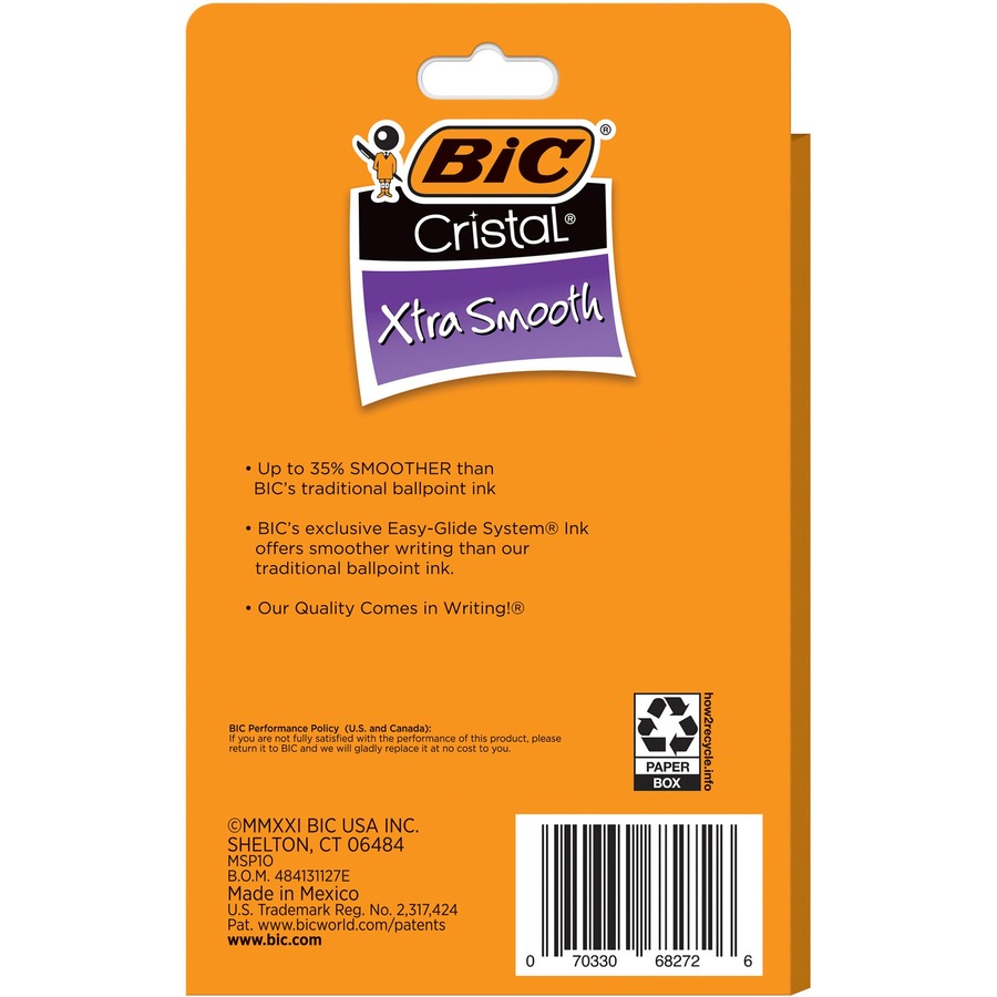 BIC Cristal Ballpoint Stick Pens - Medium Pen Point - Blue Ink - Clear Barrel - 1 Pack