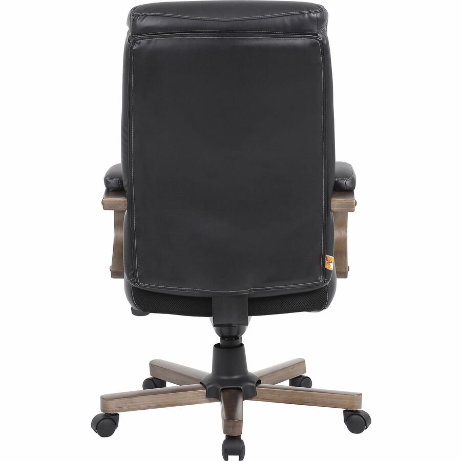 Lorell Executive High-Back Wood Finish Office Chair - Black Seat Color - Leather Seat Material - Black Back Color - Leat