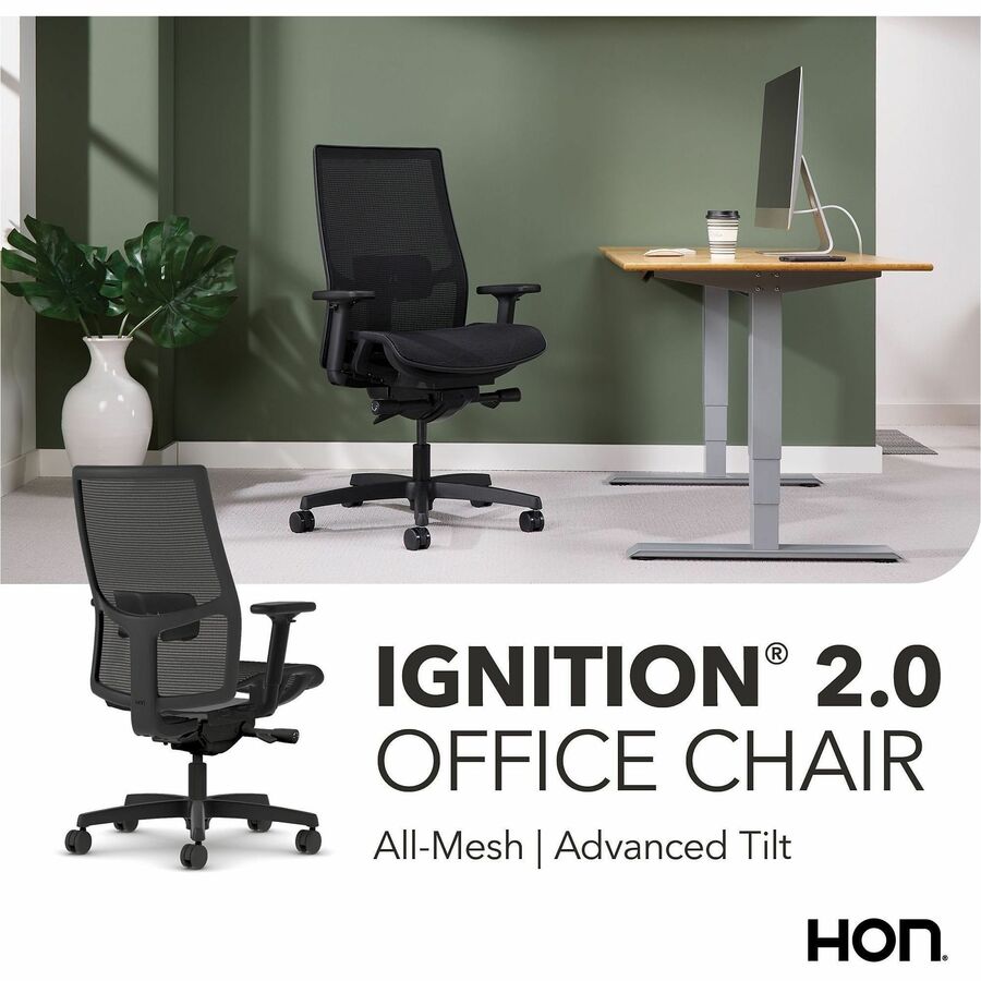 HON Ignition 2.0 Mid-back Mesh Seat Task Chair - Black Seat Color - Mesh Seat Material - Black Back Color - Mesh Back Ma
