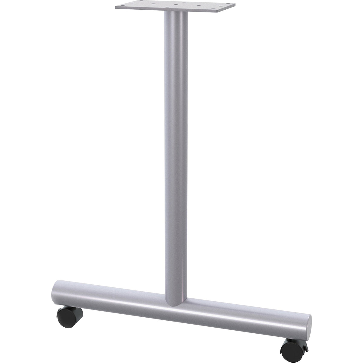 Lorell Tabletop Wheeled T-Leg Base - 27.7" Height, x 2" Diameter Caster - Material: Tubular Steel - Finish: Metallic Sil