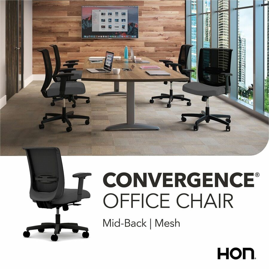 HON Convergence Chair - Black Seat Color - Vinyl, Fabric Seat Material - Black Back Color - Mesh Back Material - Black F