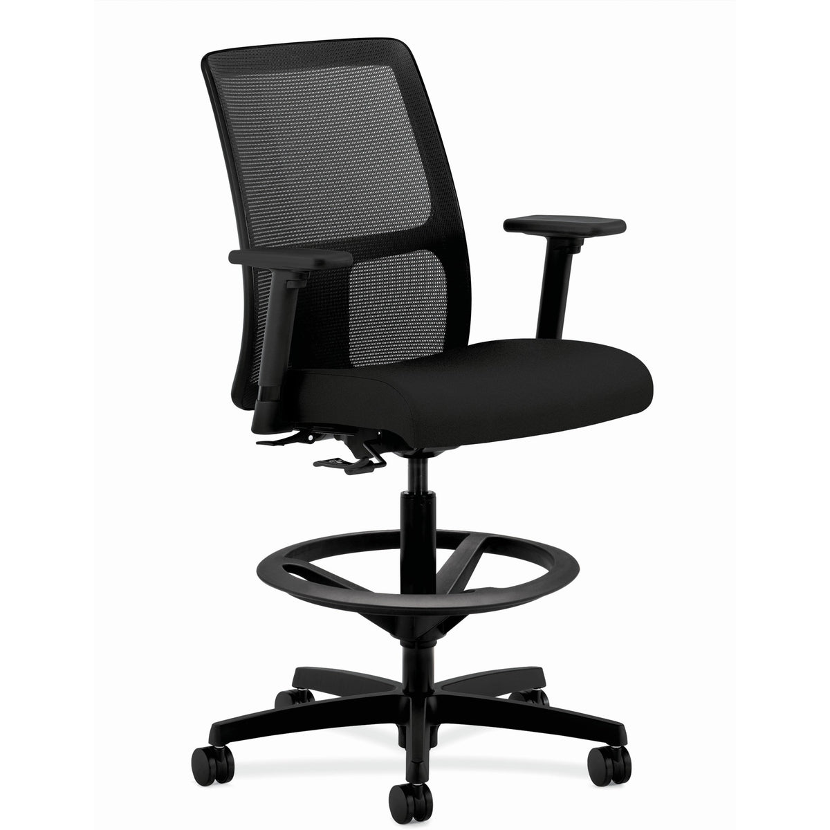 HON Ignition Sitting Stool - Black Seat Color - Fabric Seat Material - Black Back Color - Mesh Back Material - Black Fra