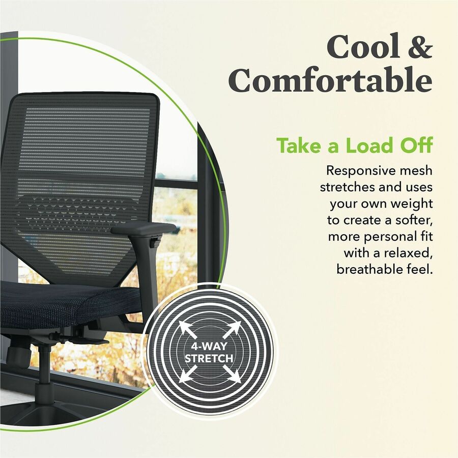 HON Solve Chair - Fabric Seat Material - Black Back Color - Mesh Back Material - Black Frame Color - Mid Back - Ink - 1