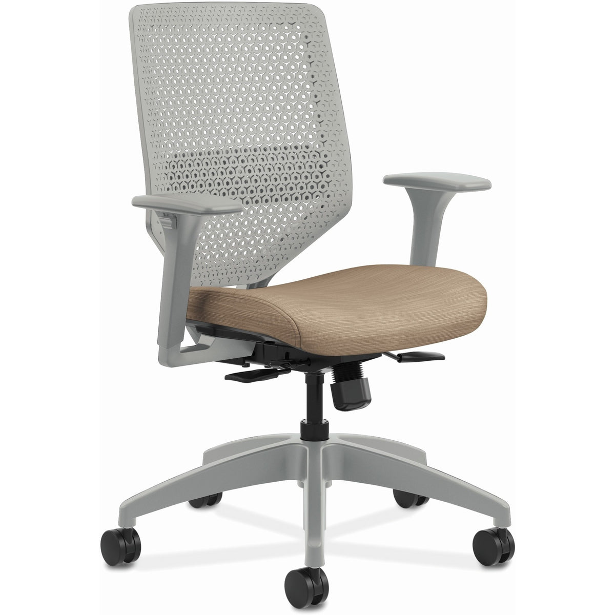 HON Solve Chair - Fabric Seat Material - Titanium Back Color - Black Frame Color - Mid Back - Putty - 1 Each
