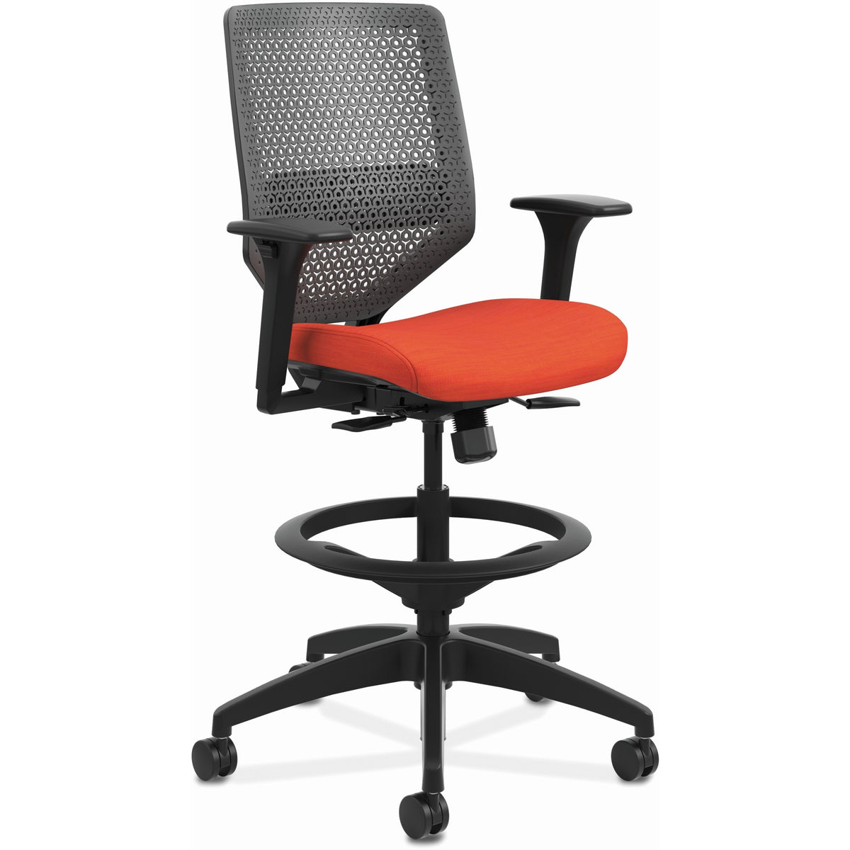 HON Solve Sitting Stool - Fabric Seat Material - Charcoal Back Color - Mesh Back Material - Black Frame Color - Mid Back