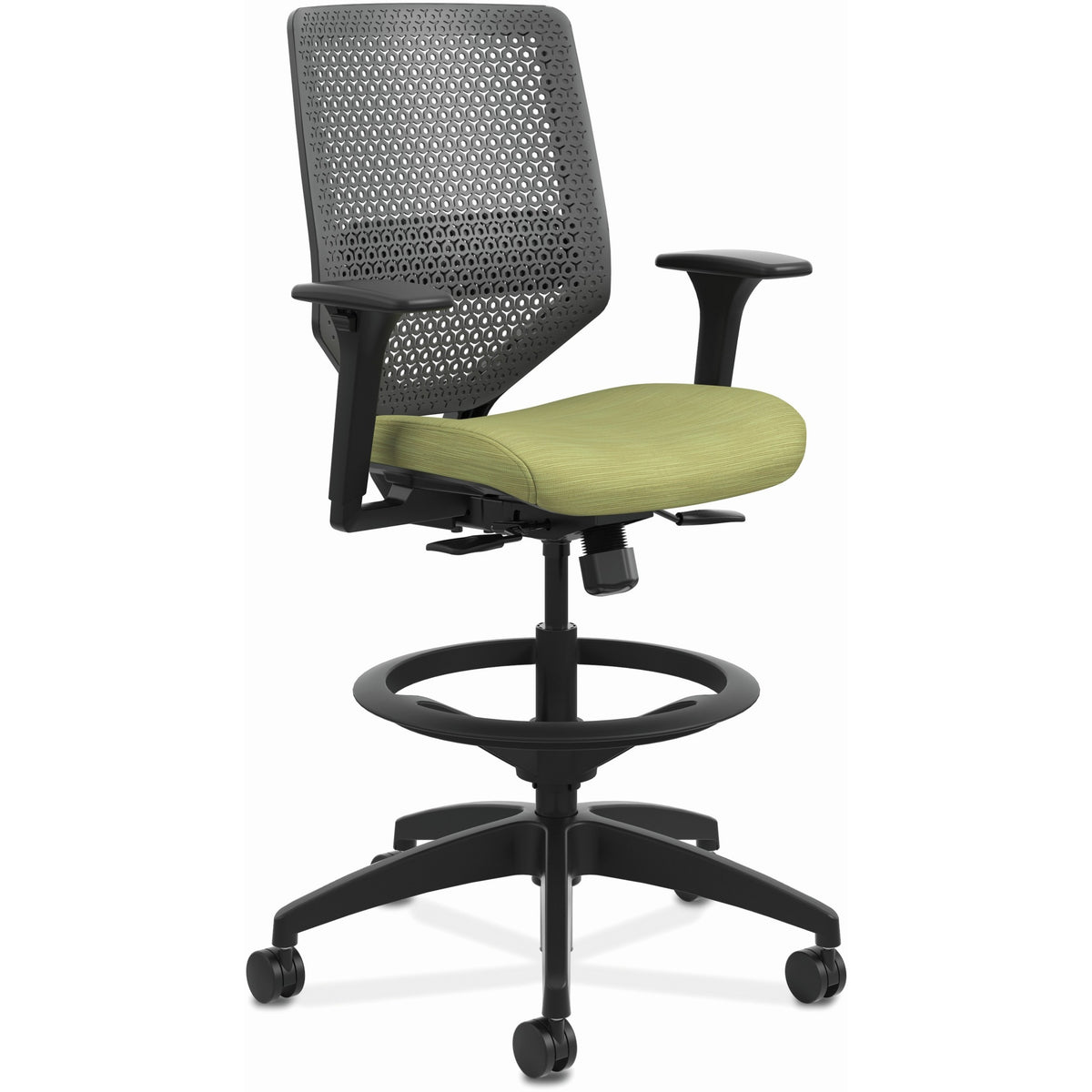 HON Solve Sitting Stool - Fabric Seat Material - Charcoal Back Color - Mesh Back Material - Black Frame Color - Mid Back