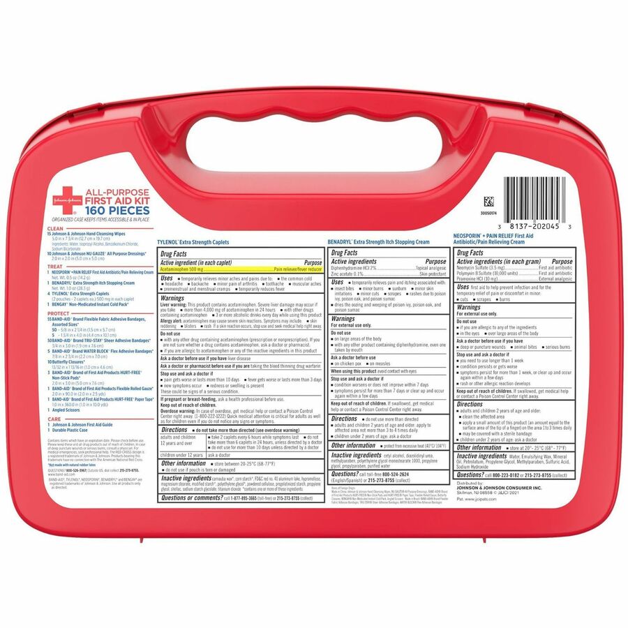 Johnson & Johnson All Purpose First Aid Kit - 160 x Piece(s) - White - 1 Each
