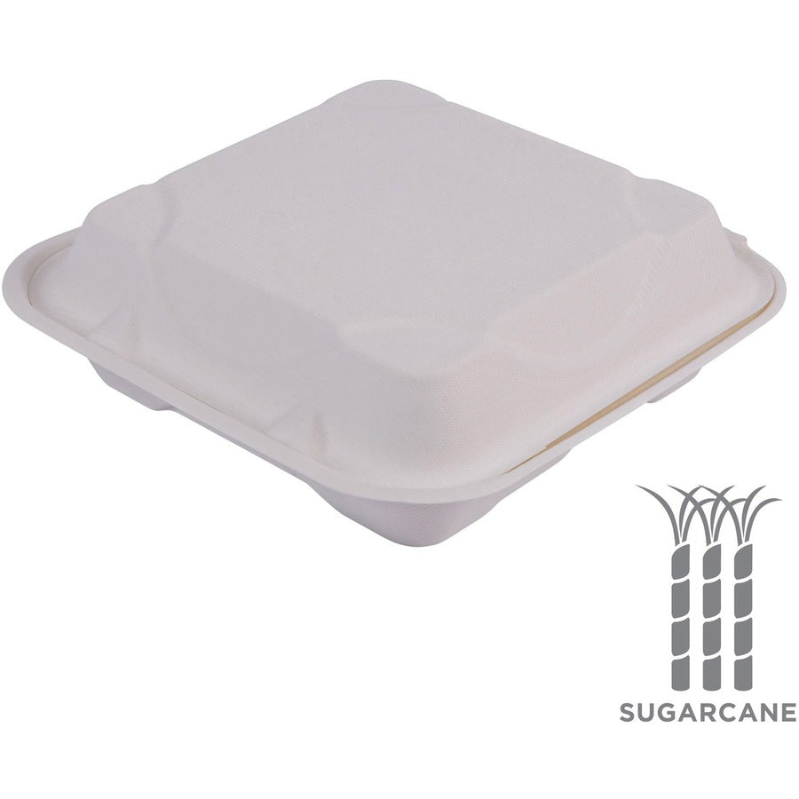 Eco-Products Hinged Clamshell Containers - Storing - Disposable - Microwave Safe - White - Sugarcane Body - 200 / Carton