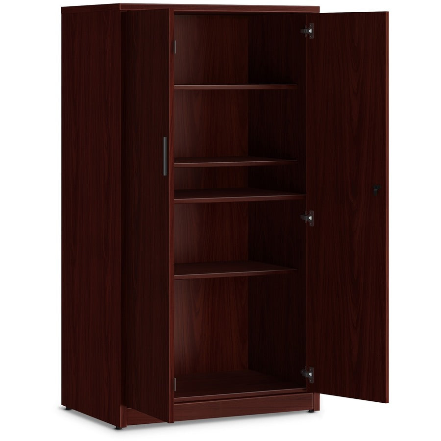 HON 10500 Series Mahogany Laminate Office Desking - 66.6" Height x 36" Width x 24" Depth - 5 Shelve(s) - 3 Adjustable Sh