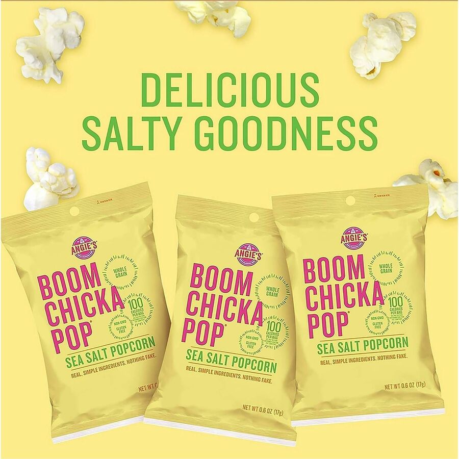 Angie's BOOMCHICKAPOP Ready-To-Eat Popcorn - Non-GMO, Gluten-free - Sea Salt - 1 oz - 24 / Carton