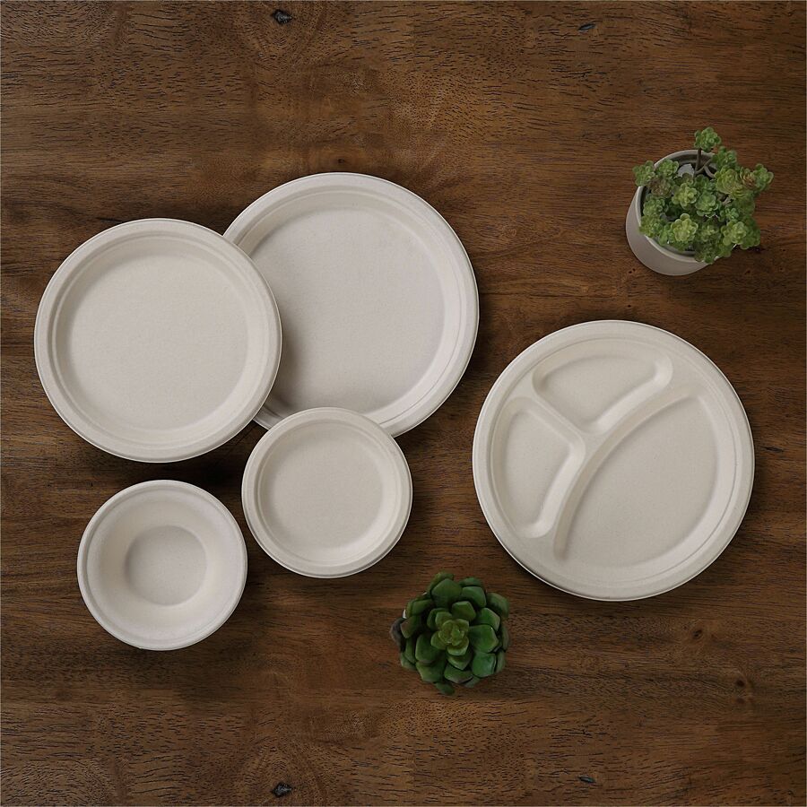 Genuine Joe 6" Compostable Plates - Breakroom, Office - Disposable - 6" Diameter - White, Natural - Sugarcane Body - 50